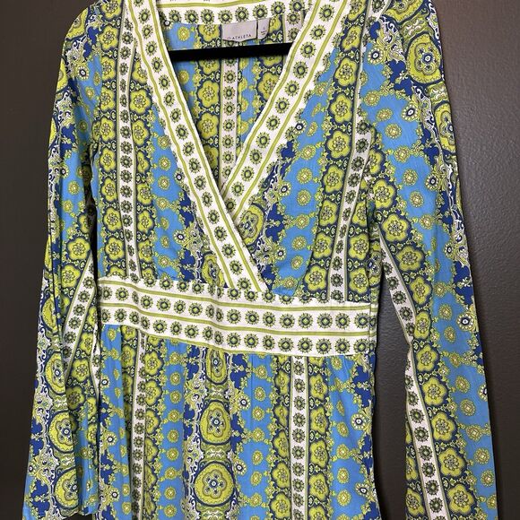 Athleta Nirvana Tunic In Blue Skies Ornate Retro Bright Long Sleeves Women Small - Picture 2 of 8
